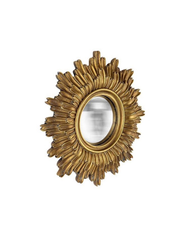 Miroir mural doré en forme de soleil, vue de profil gauche, design élégant