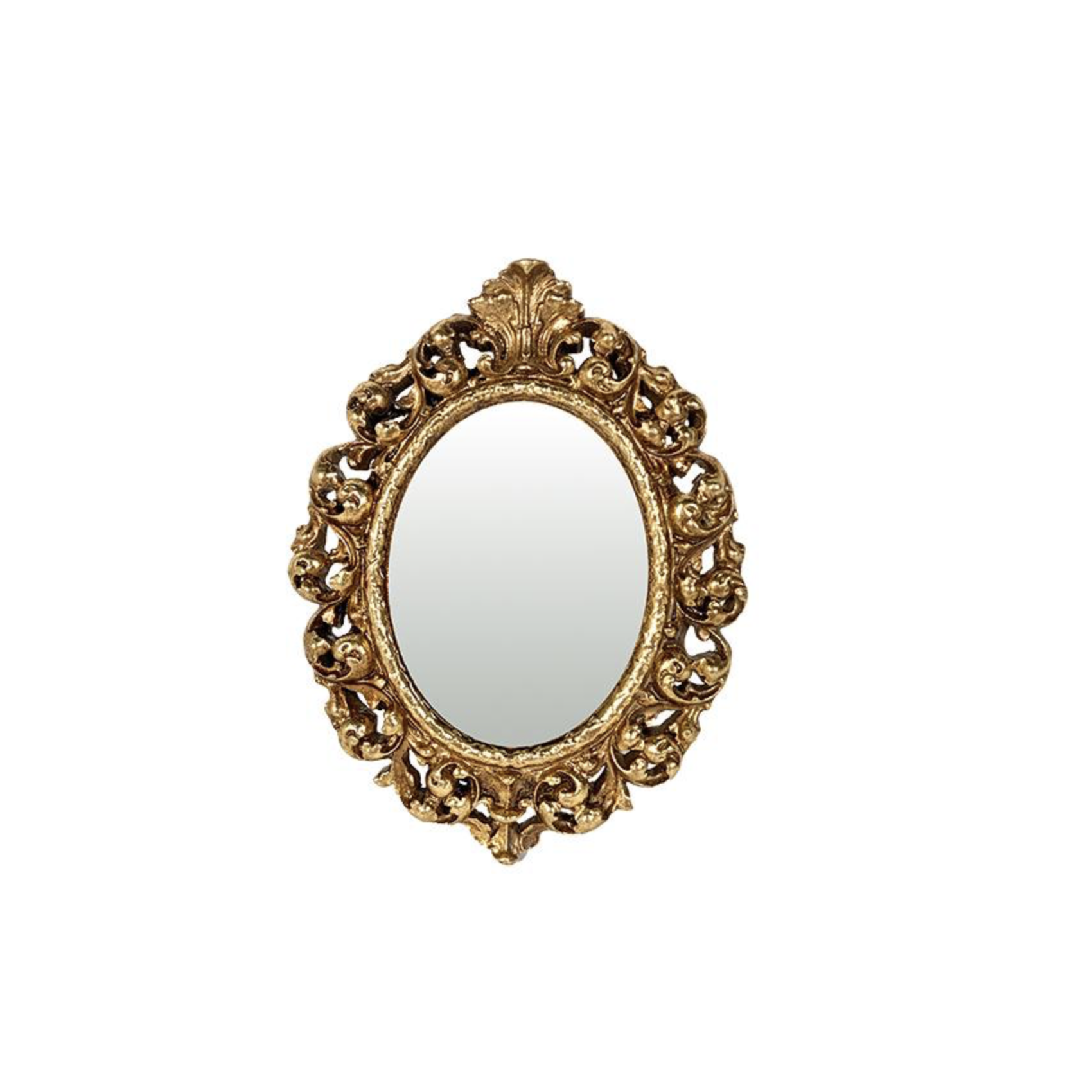 Miroir doré style ancien en résine EMDÉ, cadre ovale sculpté baroque chic.