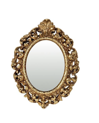 Miroir doré style ancien en résine EMDÉ, cadre ovale sculpté baroque chic.