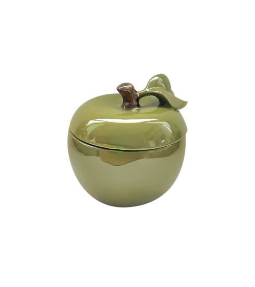 Boîte décorative en faïence kaki en forme de pomme