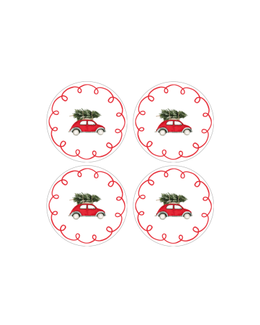 Set de 4 assiettes dessert Noël voiture