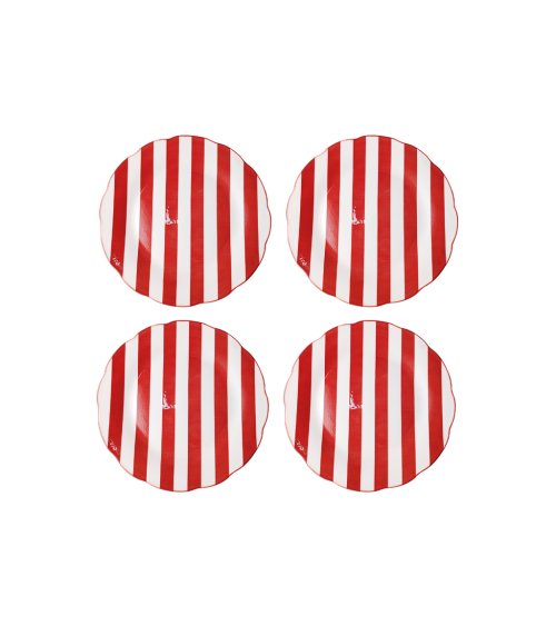 Quatre assiettes à dessert trattoria rayures rouge