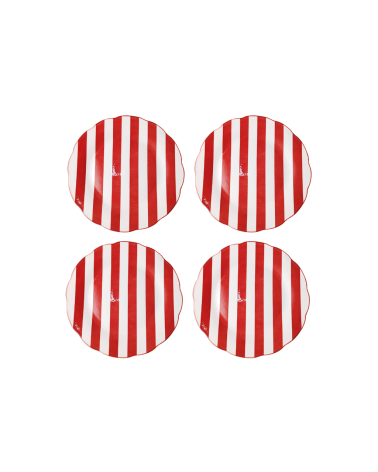 Quatre assiettes à dessert trattoria rayures rouge