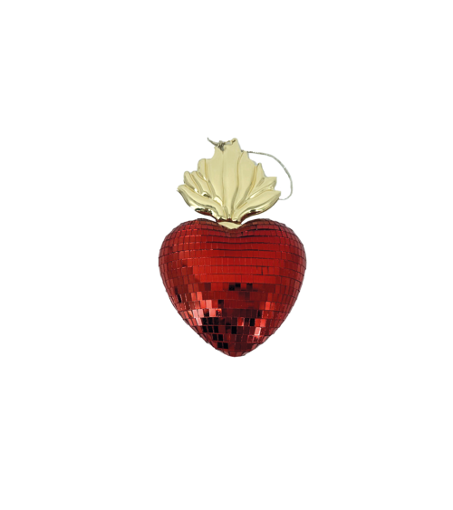 Boule à facettes en forme de coeur Ex-Voto rouge, décoration festive