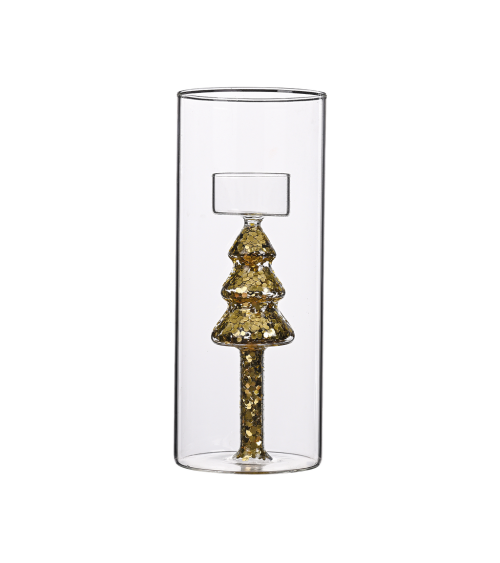 Photophore-verre-cylindrique-sapin-doré-paillettes-bougie-chauffe-plat-décoration-noël-hiver-luxe.
