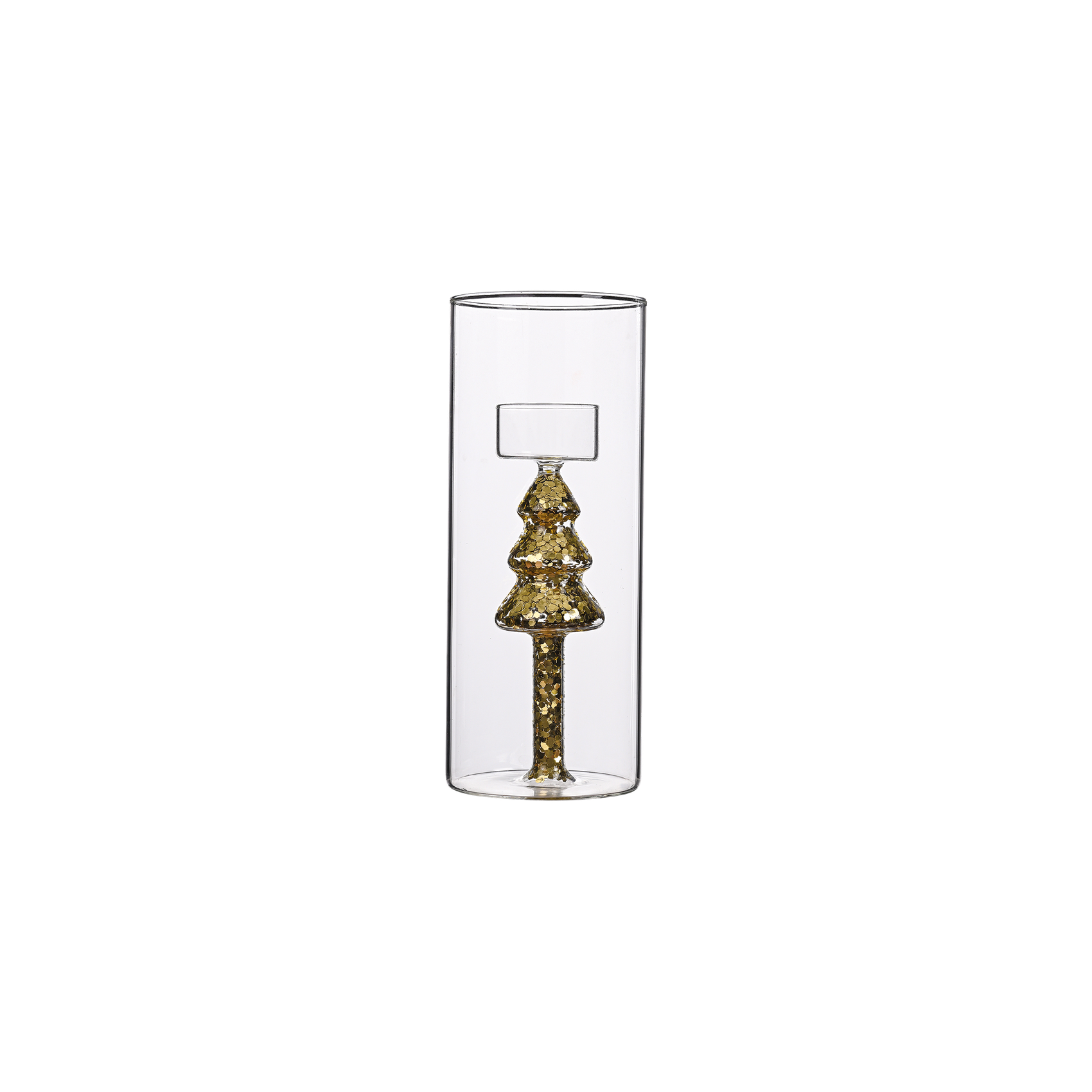 Photophore-verre-cylindrique-sapin-doré-paillettes-bougie-chauffe-plat-décoration-noël-hiver-luxe.