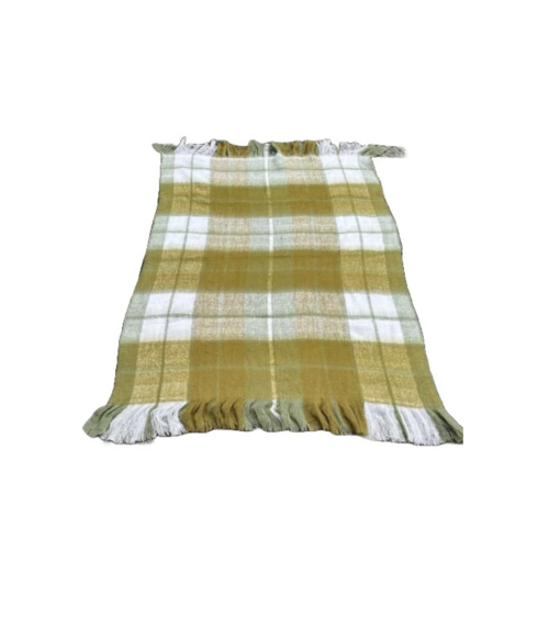 Plaid à carreaux vert olive 130x170 cm à franges