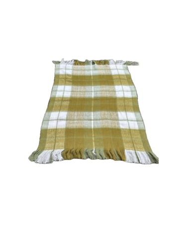 Plaid à carreaux vert olive 130x170 cm à franges