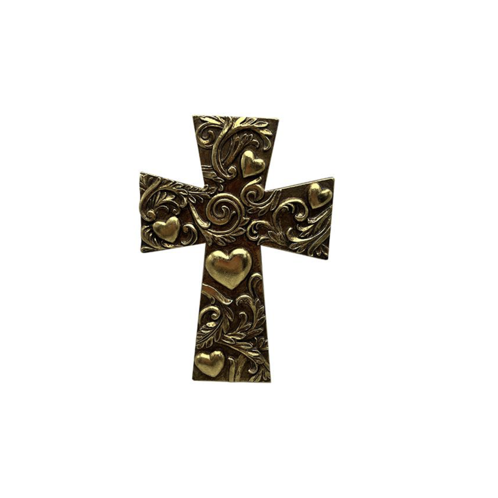 Croix murale dorée en relief avec cœur décoratif style baroque