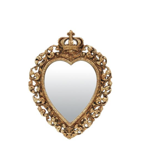 Miroir mural ex-voto doré en forme de cœur couronné