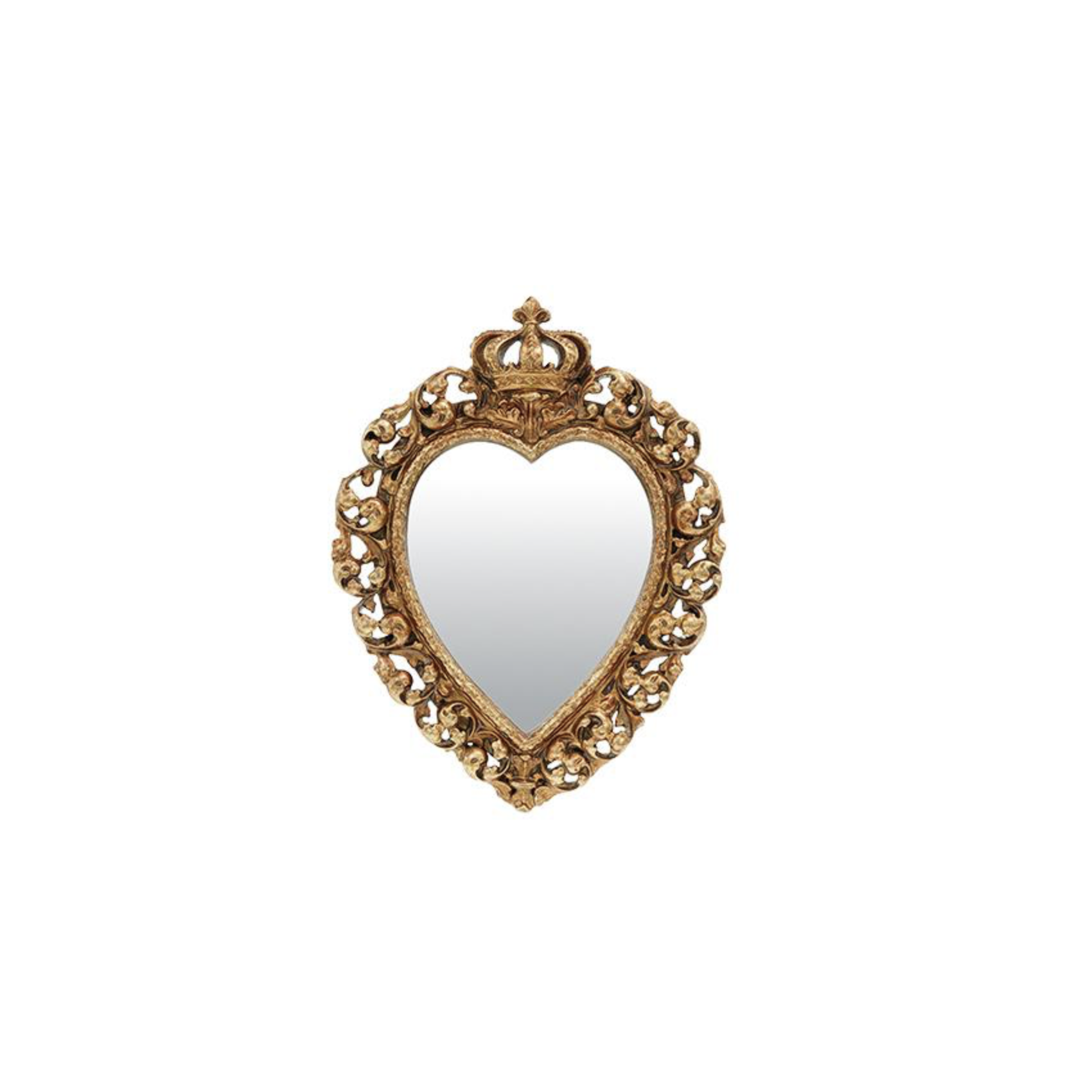 Miroir mural ex-voto doré en forme de cœur couronné