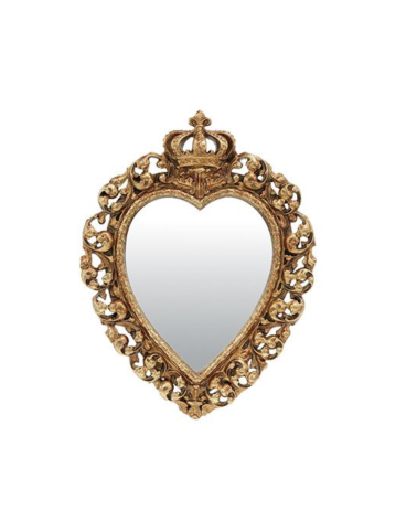 Miroir mural ex-voto doré en forme de cœur couronné