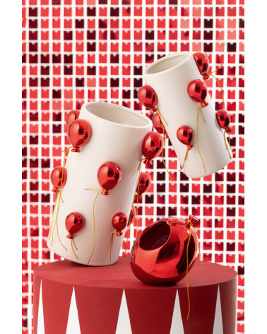 Vase ballon céramique blanc rouge Noël