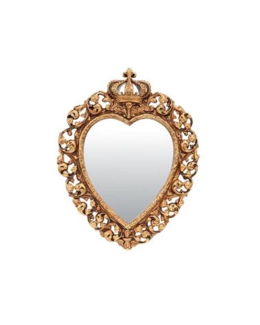 Miroir mural doré en forme de coeur avec couronne, style ex-voto baroque