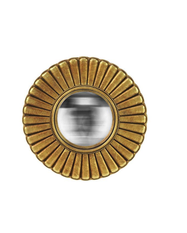 Miroir fleur convexe doré 20 cm en métal doré, miroir décoratif rond style soleil pour décoration murale vintage élégante.