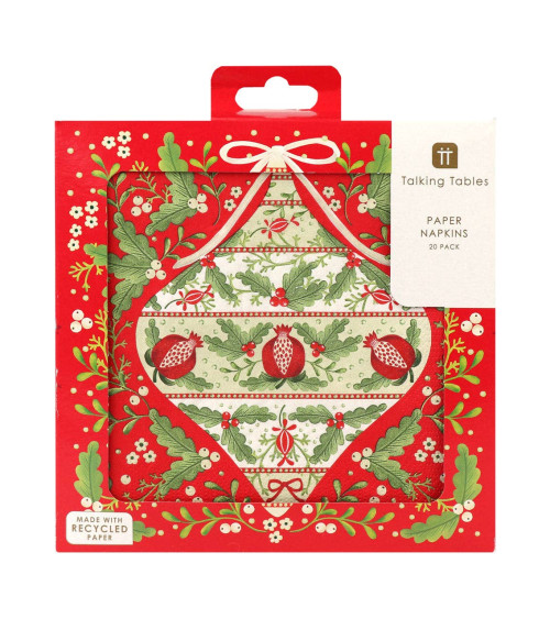 Serviettes en papier Noël Folklore rouge – paquet de 20, format 33 cm, motif traditionnel peint à la main.