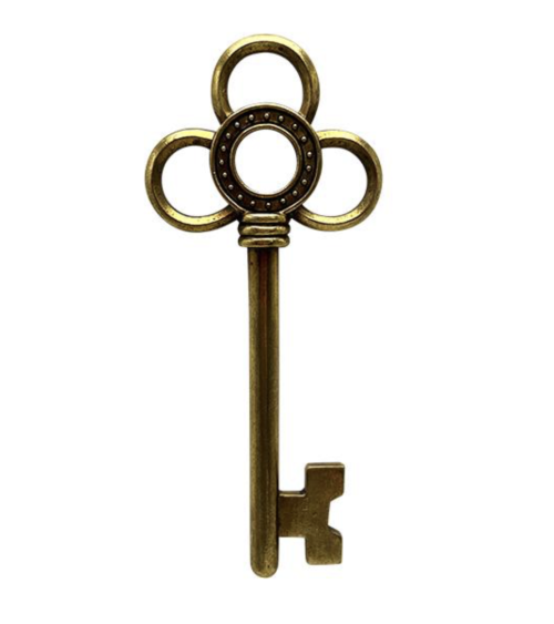 Clé décorative murale trèfle doré porte-bonheur style vintage