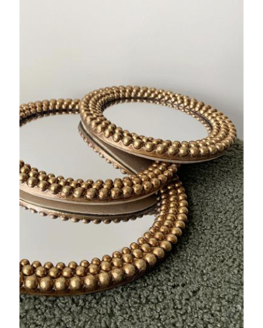 Miroir convexe œil de sorcière à perles dorées style vintage