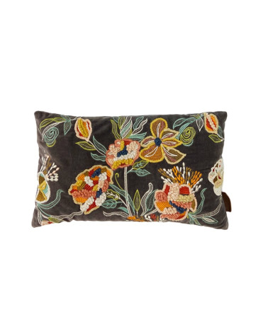 Coussin en velours bleu et broderies