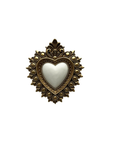 Ex-voto cœur sacré doré et blanc décoration murale baroque