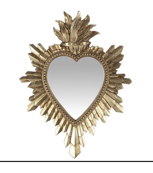 Miroir ex-voto doré en forme de coeur 16x21 cm déco murale