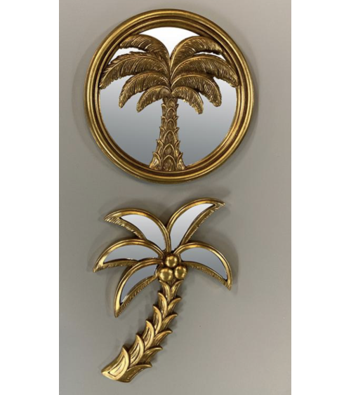 Miroir palmier doré décoration murale exotique pour salon ambiance tropicale