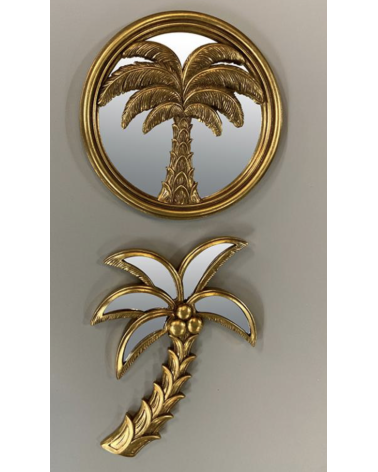Miroir palmier doré décoration murale exotique pour salon ambiance tropicale