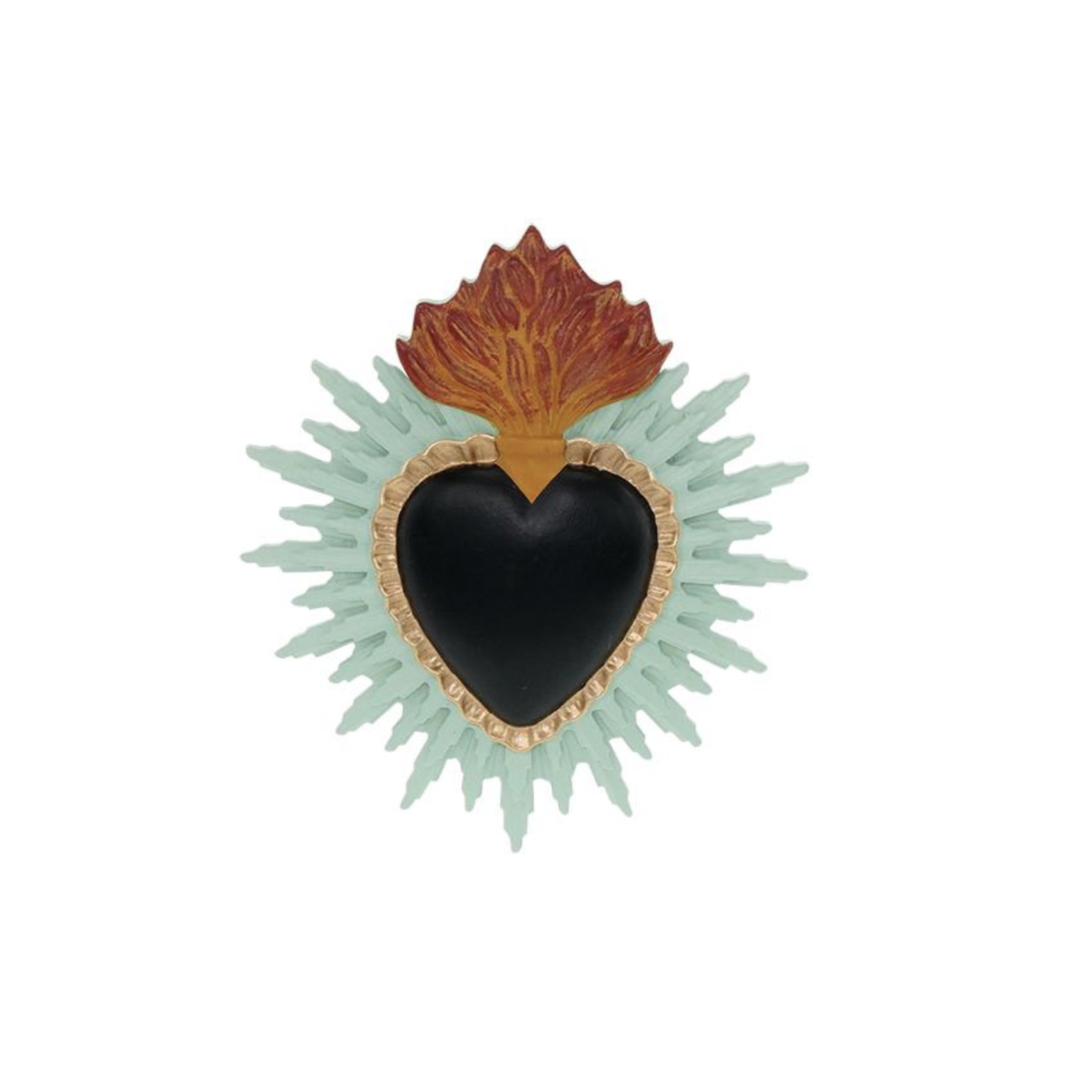 Décoration-murale-ex-voto-coeur-sacre-noir-flammes-style-mexicain