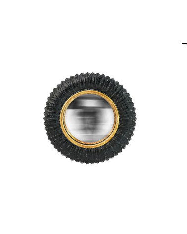 Miroir sorcière convexe Dahlia cadre pétales noir et or 18cm