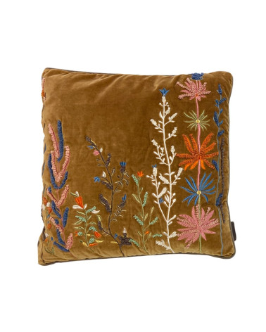 Coussin en velours Olive et broderies