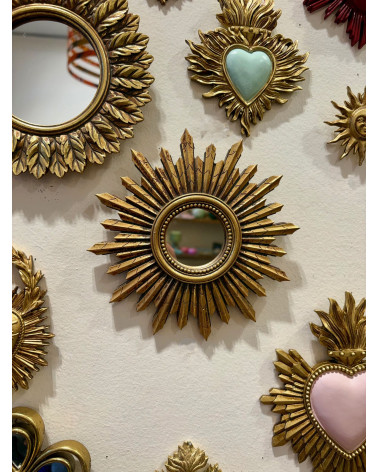 Miroir soleil doré mural diamètre 16,5 cm – décoration vintage et bohème chic