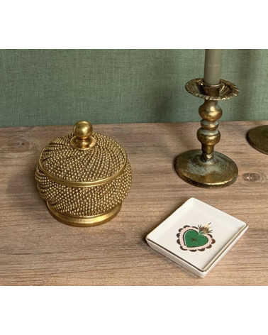 Boîte Bijoux Perlée Dorée – Écrin Décoratif Vintage 13x12.5cm