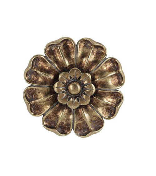 Sculpture murale fleur en résine dorée aspect vieilli