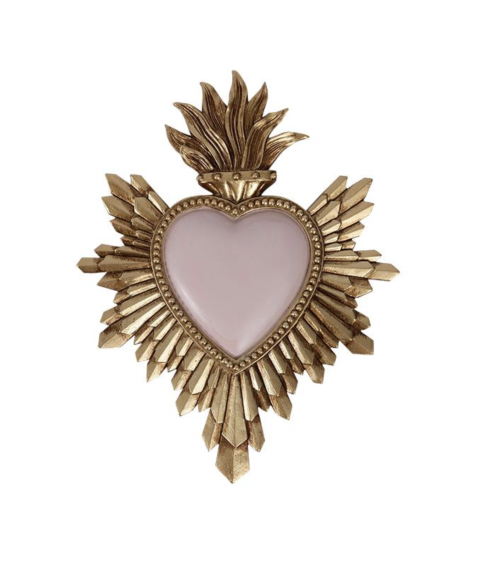 ex-voto coeur rose pâle bordure dorée résine 18 cm