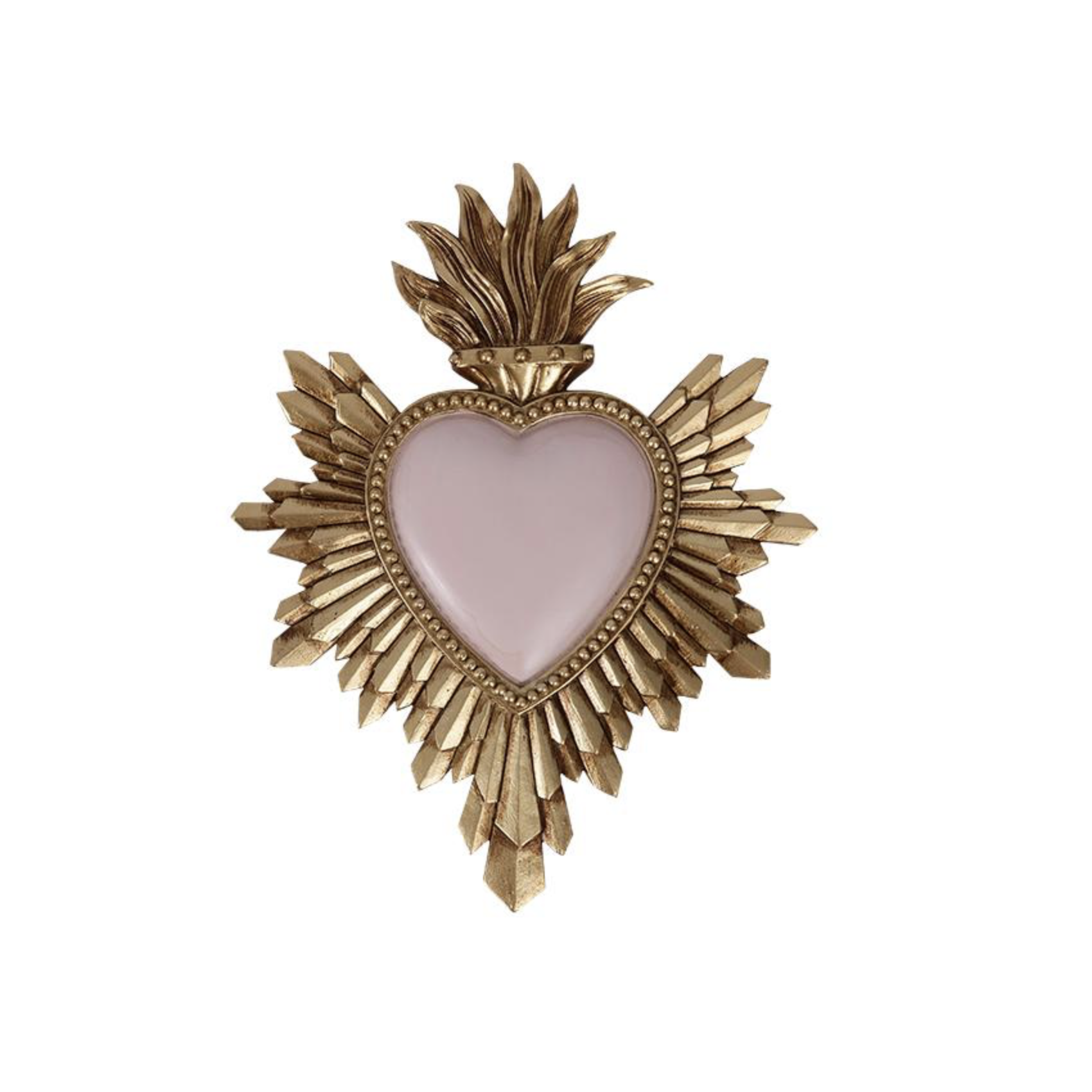 ex-voto coeur rose pâle bordure dorée résine 18 cm