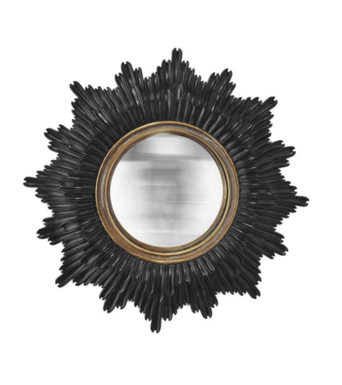 Miroir soleil convexe noir et doré de 20cm au design vintage avec cadre sculpté