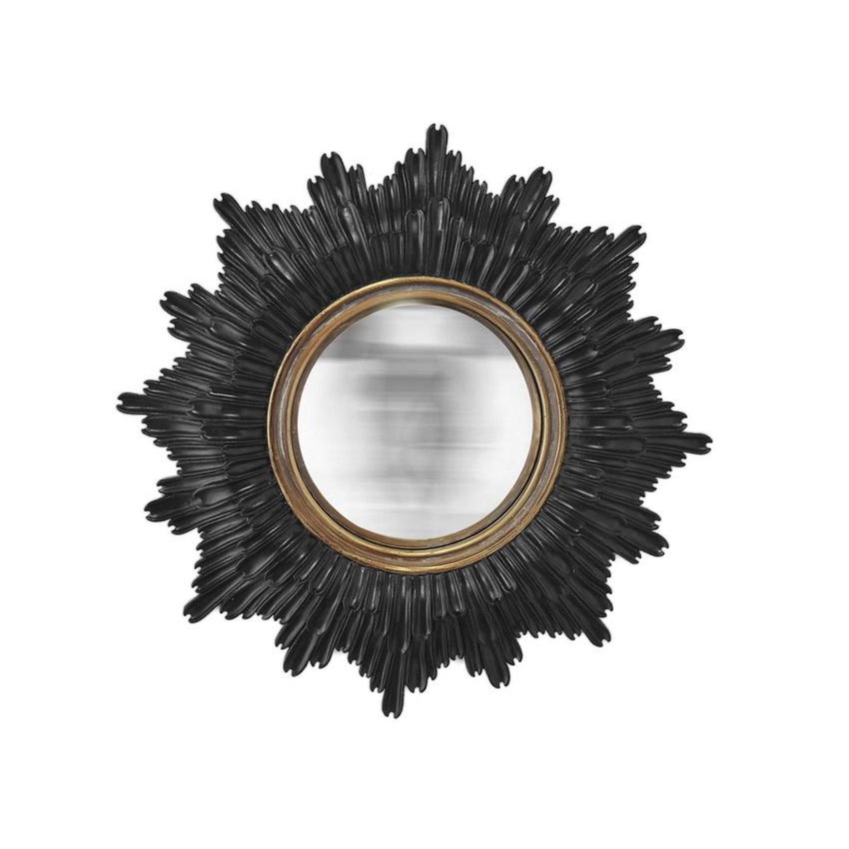 Miroir soleil convexe noir et doré de 20cm au design vintage avec cadre sculpté