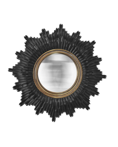 Miroir soleil convexe noir et doré de 20cm au design vintage avec cadre sculpté