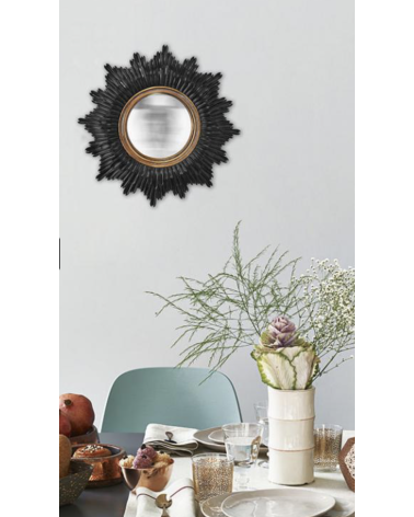 Miroir Soleil Convexe Noir et Doré 20cm – Miroir de Sorcière Vintage & Chic