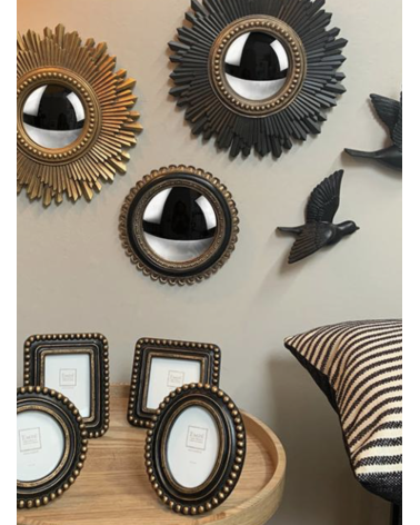Miroir convexe fleur noir- doré