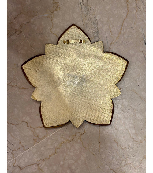 Système d'accroche dent de scie au dos du miroir fleur doré pour fixation murale