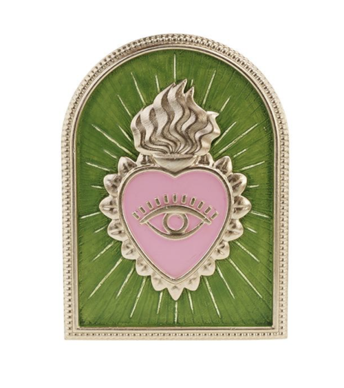 décoration murale coeur sacré avec oeil protecteur vert et doré ex voto moderne