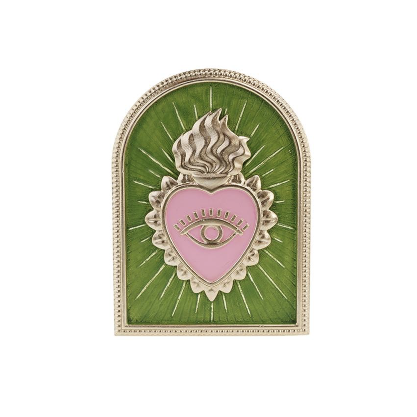 décoration murale coeur sacré avec oeil protecteur vert et doré ex voto moderne