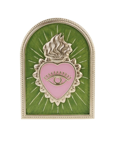 Décoration murale Cœur Sacré avec œil protecteur – Ex-voto moderne vert et doré