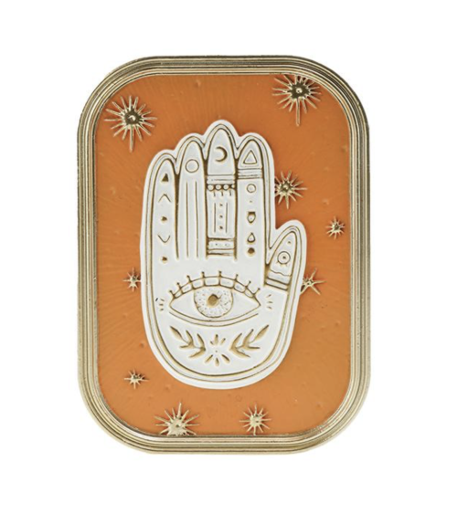 decoration murale main de fatma avec oeil protecteur orange et doré ex voto moderne