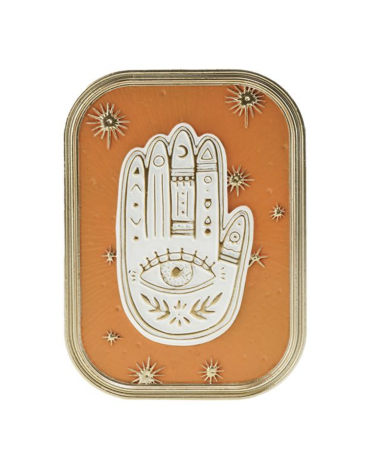 decoration murale main de fatma avec oeil protecteur orange et doré ex voto moderne