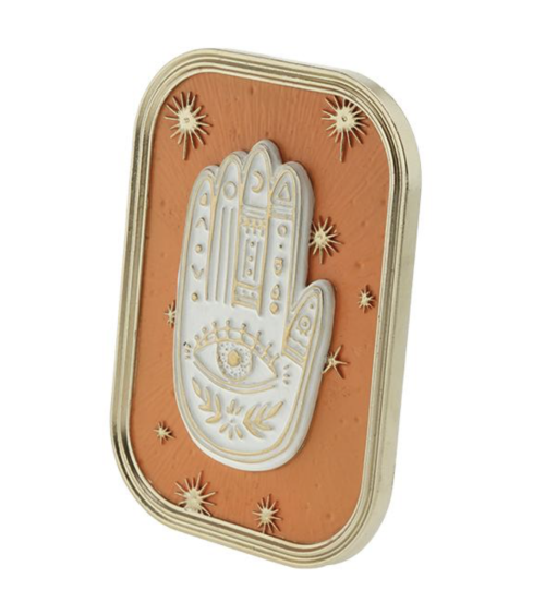 decoration murale main fatma relief doré fond orange objet deco spirituel