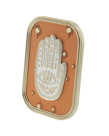 decoration murale main fatma relief doré fond orange objet deco spirituel