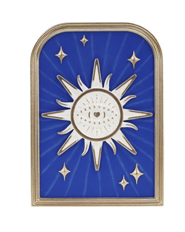 Décoration murale Soleil avec œil sacré – Ex-voto moderne bleu et doré