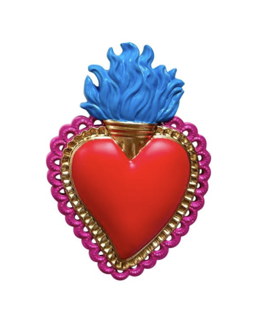 decoration murale coeur sacré coloré rouge rose bleu ex voto moderne